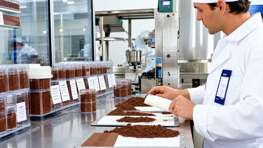 Cocoa liquor specifications and batch COA checked in a quality control laboratory
